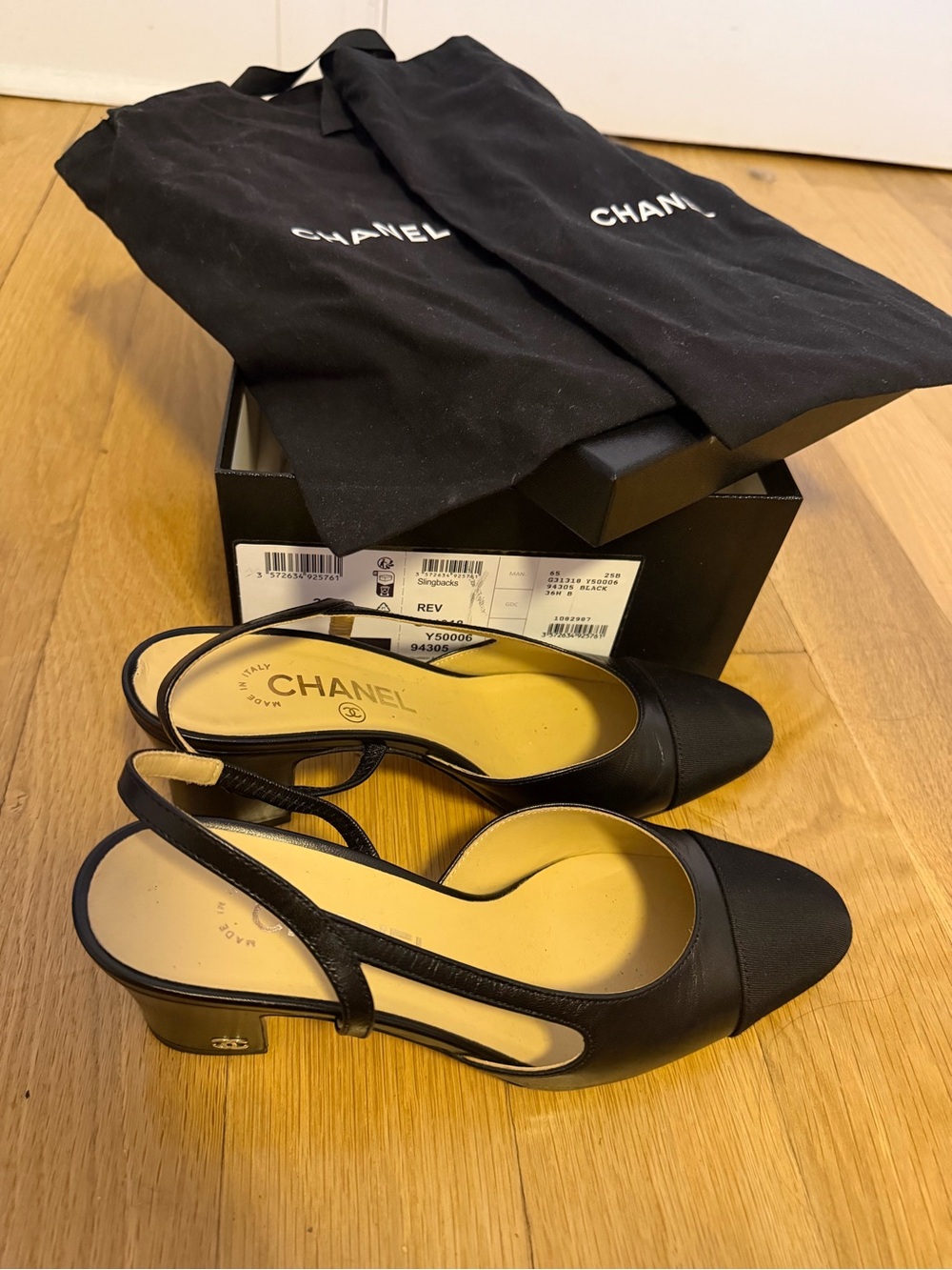 Chanel Goatskin & Grosgrain Black Slingbacks
